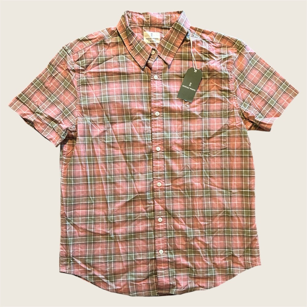 NWT mutual weave - Country Rose Plaid Short Sleeve Button Down